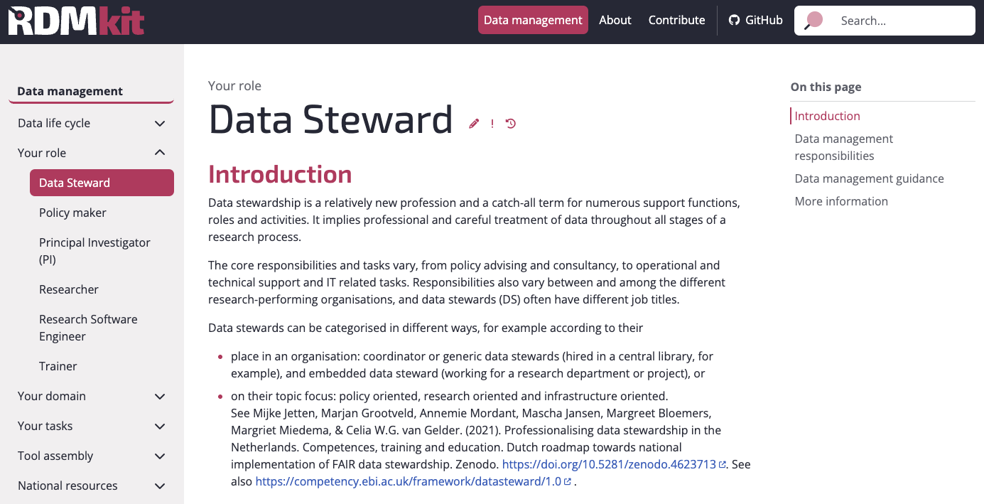 RDMkit Data Steward Role Page